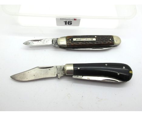 Ibberson, two blade, stag scales, n/s bolsters, brass linings, 8.5cm; Ibberson, two blades, polished horn scales, n/s bolster