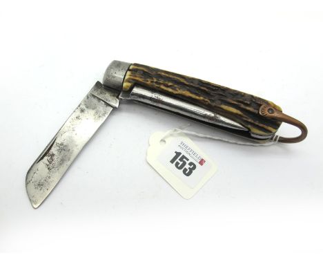 Joseph Allen and Sons, single blade, Marlin spike, stag scales, lanyard ring, 12cm.