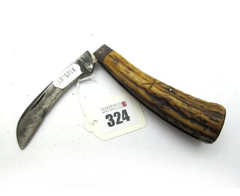 Pruning Pocket Knife; Thos Turner &amp; Company, Sheffield, flat steel bottom, stag scales, wear to blade, 10.5cm closed.