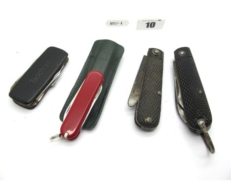 H. Thompson Sheffield, two blades, worked scales, lanyard rings, 9cm; unreadable one blade knie, worked scales, 9cm; Swiss st