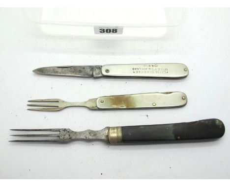 Singleton &amp; Priestman, Sheffield Sliding Knife and Fork, in nickel silver, 10cm closed; Georgian superb cutlery fork (thr