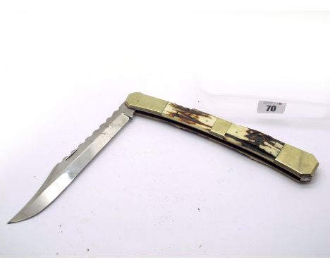 Lock Knife, single blade, stag scales, n/s bolsters, workback to springs and blade, 40cm open, (no name).