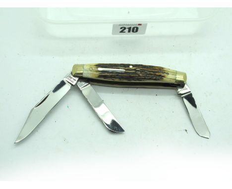 Ibberson Stamped S.S.80, on brass lining, three blades, stag scales, n/s bolsters, work back to springs and blades, 10cm.