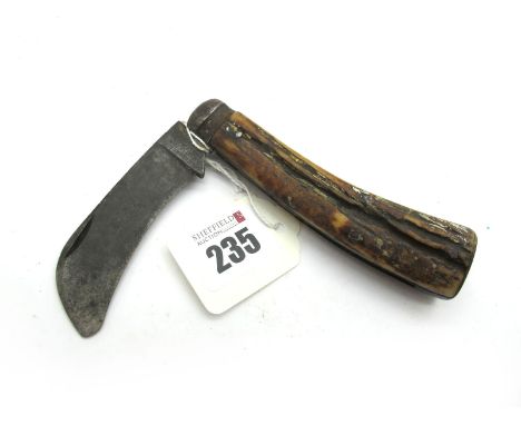 Pruning Knife; I.X.L. Wostenholm, one blade, flat bottom, stag scales, 11cm.
