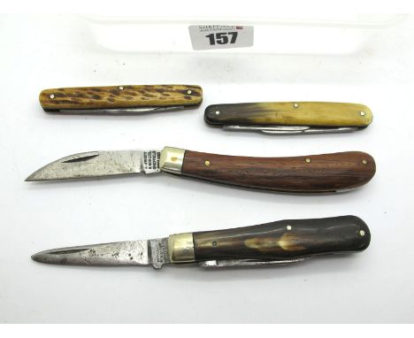 Herbert Robinson Sheffield, two blade, polished horn, n/s bolster, brass linings, 8cm; Southern and Richardson, two blades, h