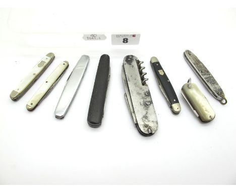 Ascend Sheffield Knife, with three blades, mother of pearl scales, nickel silver bolsters, 6.5cm; A.C. two blades, mother of 