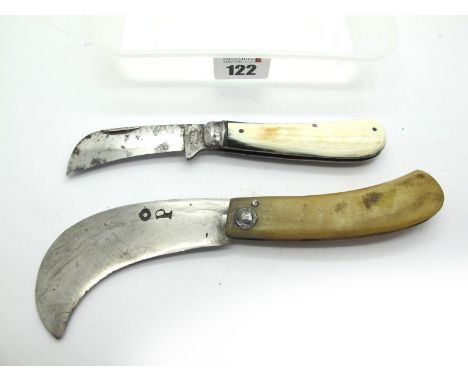 W. Saynor Ltd Sheffield Pruning Knife, polished horn scales, steel bolster, (not flat bottom), 10cm closed; pruning knife, O.
