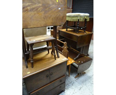 ASSORTED OCCASIONAL FURNITURE including reproduction walnut dwarf sofa table, Indian carved magazine rack, folding table ETC 