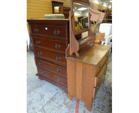 ASSORTED OCCASIONAL FURNITURE including Indian hardwood five-drawer chest, oak dressing chest, vintage pine rocking horse ETC