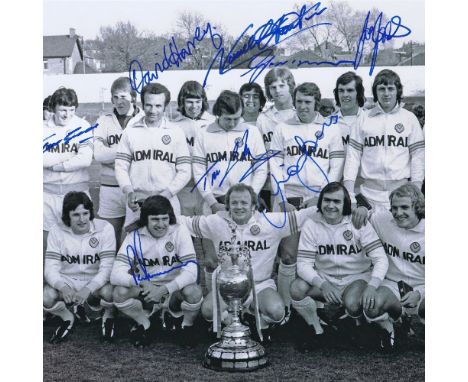 Autographed LEEDS UNITED 12 x 8 photo - B/W, depicting a wonderful image showing the 1974 First Division winners - Leeds Unit