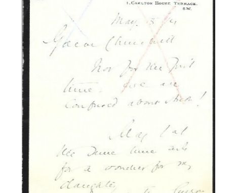 George Curzon, 1st Marquess Curzon of Kedleston ALS to Winston Churchill dated 15th May 1914 interesting content in which he 