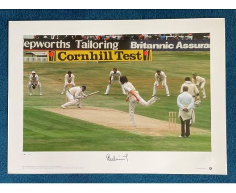 Bob Willis signed 22x16 Great Sporting Moments Big Blue Tube colour print. Bob Willis takes 8 wickets for 43 to bring the Ash