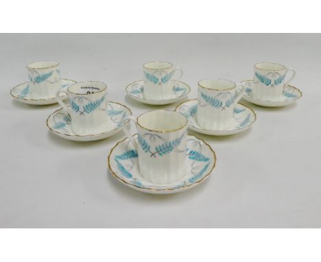 Royal Worcester Ferncroft patterned set of six fluted coffee cans and saucers, (6) 