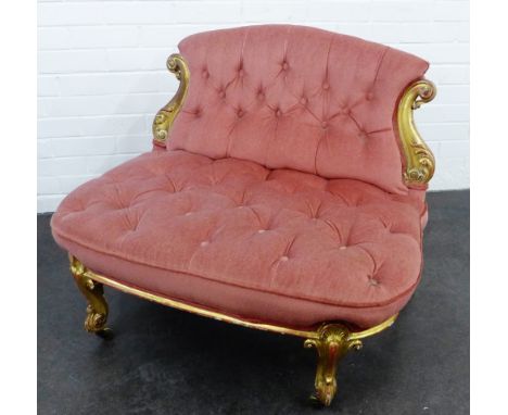 French style gilt wood framed button back low chair, 73 x 92cm