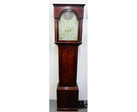 Late Georgian mahogany cased longcase clock, the floral painted dial inscribed Dalton Tickle Newcastle, 213 x 46cm