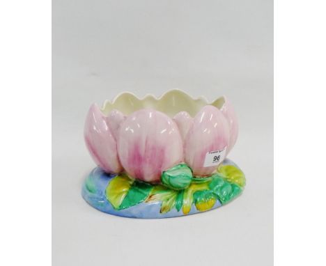 Clarice Cliff Lotus flower planter with printed backstamp and impressed number 973, 24 x 12cm