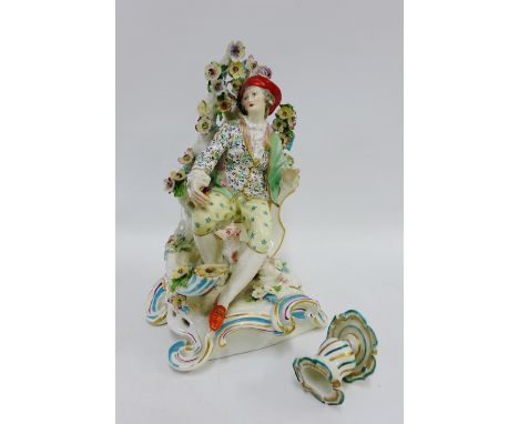 19th century gold anchor porcelain figural candlestick (a/f), 26cm high