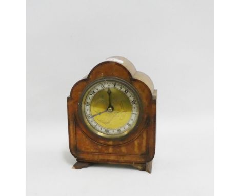 Early 20th century burr wood mantle clock with a brass dial and silvered chapter ring, retailed by Rattray &amp; Co, Dundee, 