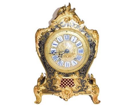 A French boulle striking mantle clock, the twin barrelled movement with back plate stamped James &amp; Watter Marschall, Pari