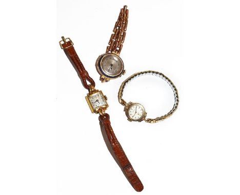 A lady's 9 carat gold enamel wristwatch, a lady's wristwatch, signed Cyma with a 9 carat gold case and a lady's 18 carat gold