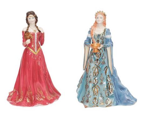 Two Royal Worcester figures, 'The Chalice of Love' and 'The Fair Maiden of Astolat' by Peter Holland 