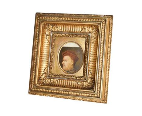 A portrait miniature of a man in a fur collar, loose from frame 
