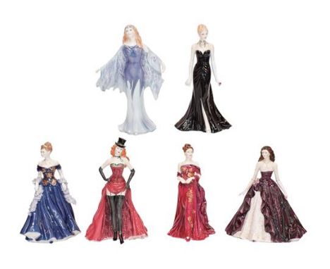 A tray of assorted Royal Worcester figures, to include 'Celestine', 'Titania', 'Lauren', 'Black Gown', 'Zoe', and 'Charlotte'