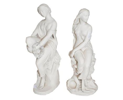 Two Victorian Minton Parian figures by John Bell, each formed as a seated maiden, one titled ''Miranda'' and the other ''Alic