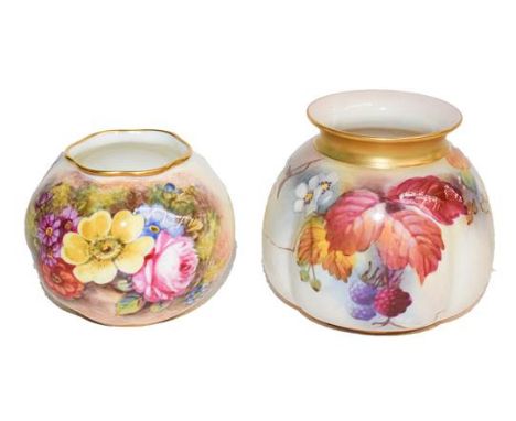 A Royal Worcester small posy vase painted with blackberries, and a smaller example painted with flowers by J Freeman (2)