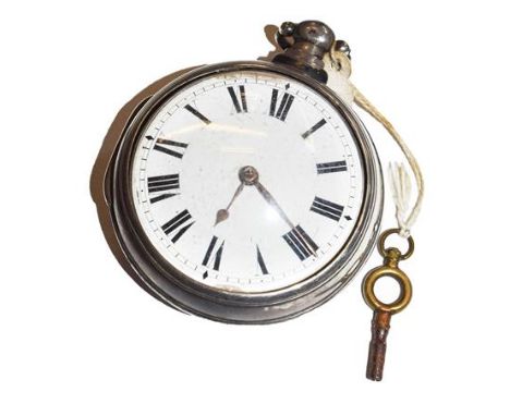 A silver pair cased verge pocket watch, signed G Jones, 1826, chain fusee verge movement signed and numbered 6516, enamel dia