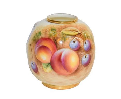 A Royal Worcester posy vase painted with fruit, indistinctly signed