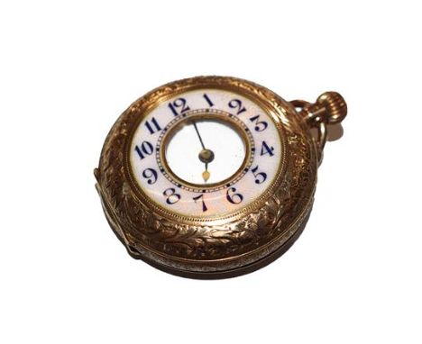 A lady's enamel fob watch, case stamped 14k 