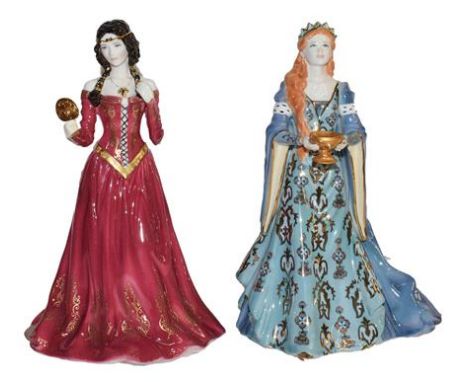 Two Royal Worcester figures, 'The Chalice of Love' and 'The Fair Maiden of Astolat' by Peter Holland 