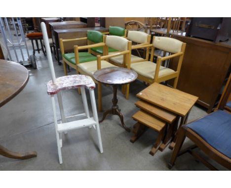 A painted set of kitchen steps, a tripod wine table and an oak nest of tables 