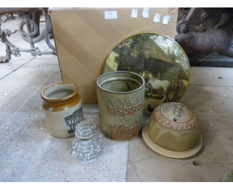 Assorted pottery, crystal inkwell, etc. 