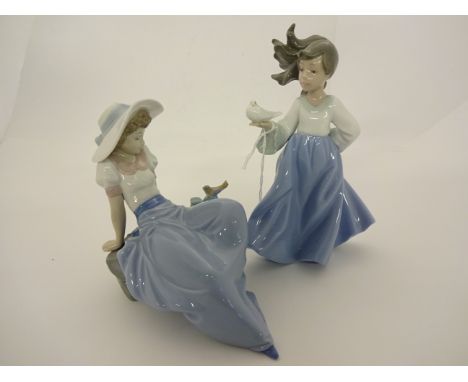 2 LLADRO NAO FIGURES GIRLS WITH BIRDS TALLEST IS 20CM