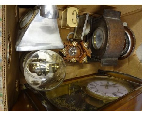 BOX OF CLOCK PARTS, HOUSINGS AND NOVELTY CLOCKS