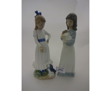 2 LLADRO NAO FIGURES GIRLS WITH DOGS 25CM TALL