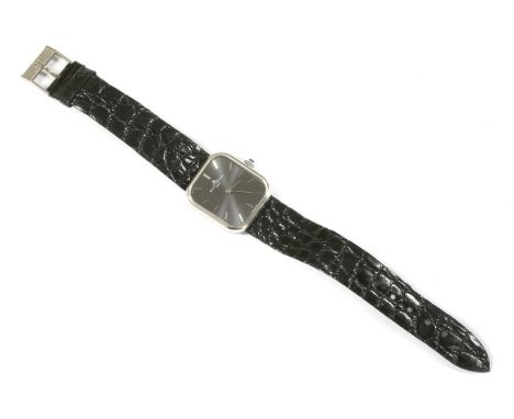 A mid-size 18ct white gold Baume &amp; Mercier mechanical strap watch, the cushion shaped case 26 x 29mm, with grey enamel di