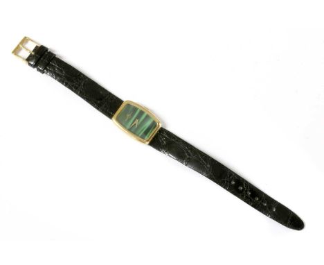 A ladies' 18ct gold Baume &amp; Mercier mechanical strap watch, the rectangular cushion shaped case 29 x 21mm, with faux mala