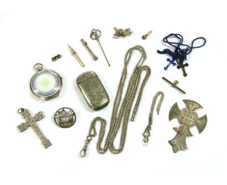 A quantity of Victorian and later silver and costume jewellery, to include a Victorian sterling silver hollow cross pendant w