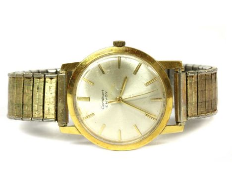 A gentlemen's 18ct gold Cortébert 'Envoy' mechanical strap watch, circular case 34mm diameter with silvered dial, baton hour 