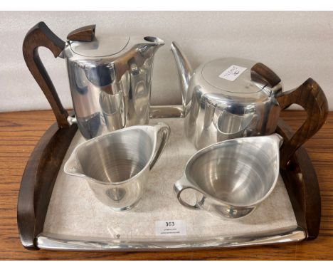 A Picquot ware four piece tea service and tray 