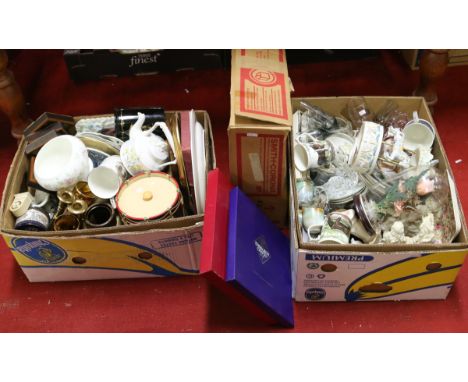 Two boxes of miscellaneous to include mixed glasswares and ceramics, along with a Smith-Corona typewriter in box.