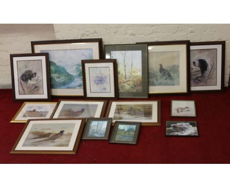 A collection of framed pictures and prints to include landscapes and hunting scenes.