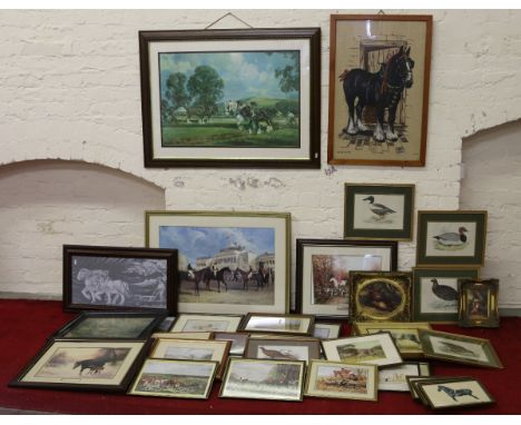 A collection of framed prints and pictures to include hunting scenes and equestrian themes.