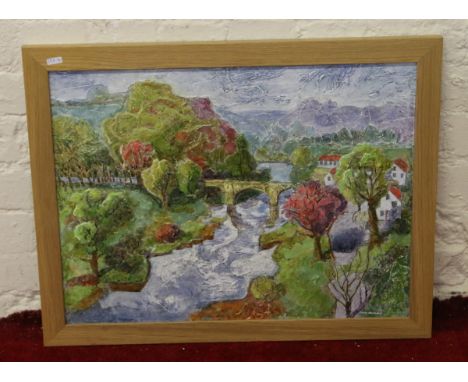 Davy Moakes oak framed mixed media depicting R. Swale at Richmond.
