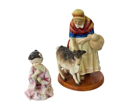 Royal Worcester Phoebe Stabler figure, Old Goat Woman, 15cm, and Japan figure (2).