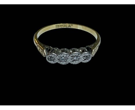 Diamond four stone illusion set 18 carat gold and platinum ring, size M/N.