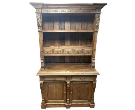 Continental pine shelf and spice drawer top dresser, 233cm by 134cm by 53cm.
